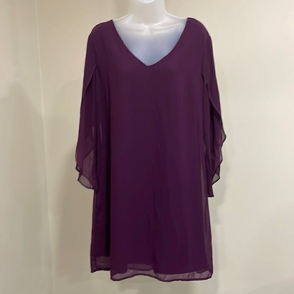 NWOT Luxology violet purple dress with sheer sleeves.  Size L large 12/14